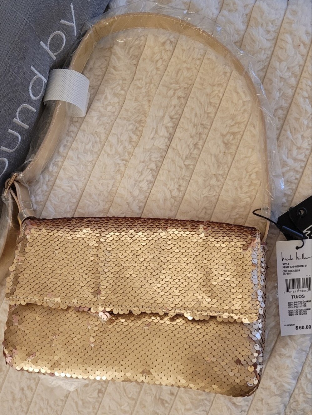 Nicole Miller Gold Sequin Convertible Crossbody Bag